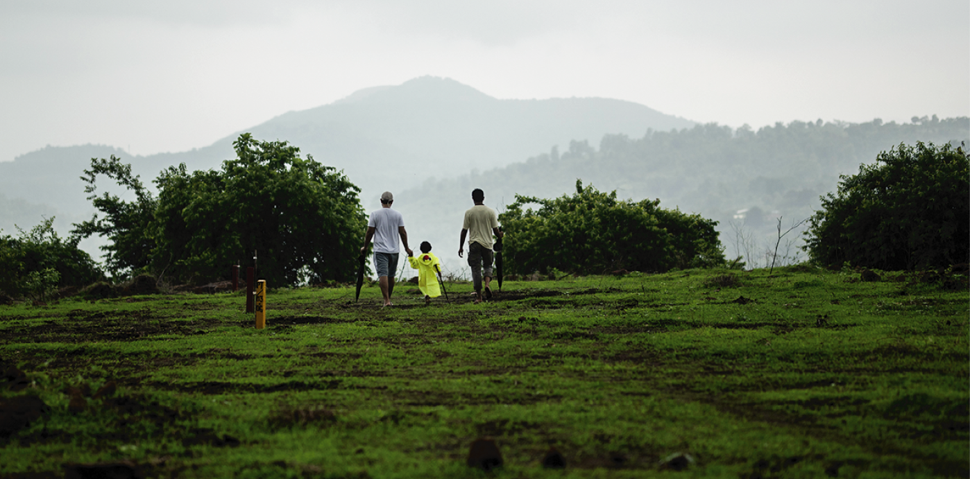 Family walking in nature